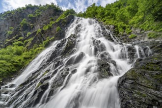 Bridalveil Falls waterfall, canyon, long exposure, Keystone Canyon, Richardson Highway, Alaska, USA