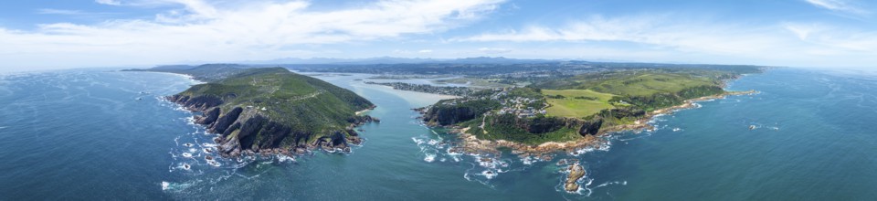 Aerial view of coast and landscape near Knysna, Knysna Heads, South Africa