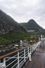 View of a mountainous landscape from a cruise ship, Geiranger Norway