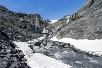 Glacier ice and glacier stream with waterfall, Worthington Glacier Glacier, Worthington Glacier
