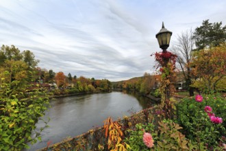 Flower Bridge, Bridge of Flowers, Bridge over Deerfield River, Gardens, Riverscape, Fall Leaves,