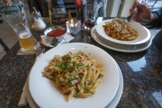 Ham noodles served in a café, Lauf an der Pegnitz, Middle Franconia, Bavaria, Germany