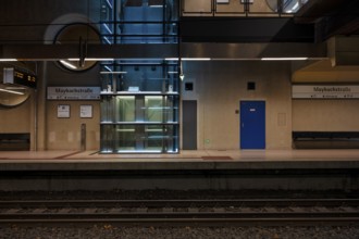 Glass elevator, Maybachstraße stop, subway, light rail, platform, train station, public transport,