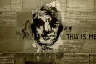 Painting portrait on a wall, Erlangen, Middle Franconia, Bavaria, Germany