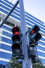 Traffic light at Ernst Reuter Platz in Berlin-Charlottenburg, frog-eye view, Berlin, Germany
