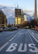 Unter den Linden bus lane, construction site of the new office complex on Alexanderplatz, Berlin,
