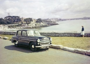 Hillman Minx car partked by the coast Plymouth, Devon, England, UK c 1962