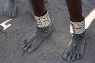 Detail, foot decoration, Hakaona tribe, also Havakona or Hakawona, near Opuwo, Kunene, Namibia