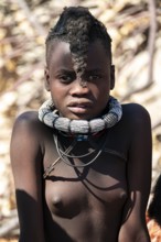 Portrait, Himba girl, traditional Himba village, Kaokoveld, Kunene, Namibia