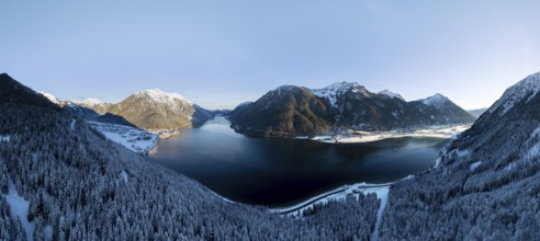 Epic view of mountain landscape with snow in winter, Achensee, Tyrol, Austria