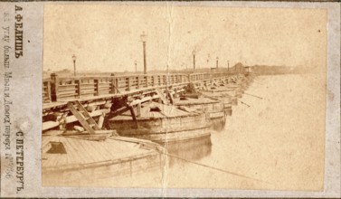 Carte de Visite, CdV, pontoon bridge across the Neva, 1860s, St. Petersburg, Russia