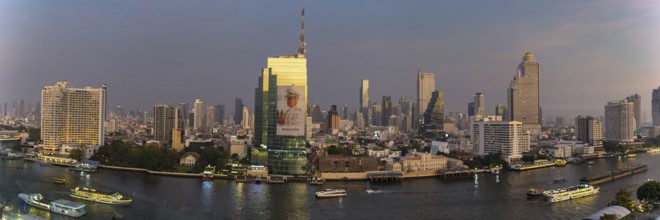 Panorama from IconSiam over Mae Chao Praya, Bangkok skyline, Thailand