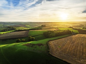 Colours of Devon Farms and Fields over Berry Pomeroy from a drone, Totnes, England, United Kingdom