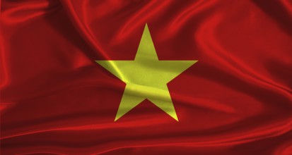 Vietnam flag with cloth textured background. National flag of Vietnam with realistic texture