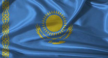 National flag of Kazakhstan with cloth texture. Kazakhstan flag with realistic texture background