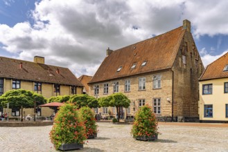 The town hall market in the old town of Schleswig, Schleswig-Holstein, Germany