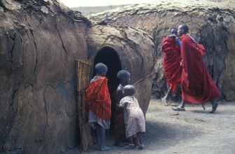 Maasai in her village in Ngorongoro Crater, Tanzania, Africa, June 2000, vintage, retro, old,