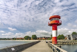 Eckernförder Hafen lighthouse and Eckernförde beach, Schleswig-Holstein, Germany