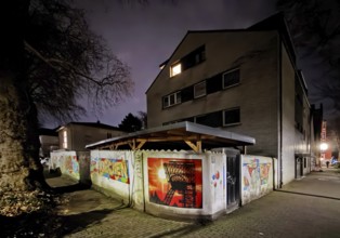 Wall painting in the street Flöz Sunshine at night in one of the poorest cities in Germany,