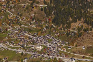 The mountain village of Ayer, aerial view, Val d'Anniviers, Valais Alps, Canton of Valais,