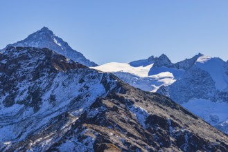 Snow-capped peaks of the Garde de Bordon and Dent d' Herens mountains, Val d'Anniviers, Valais