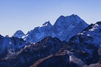 Snow-capped peaks of Grande Cornier and Tete Blanche mountains, Val d'Anniviers, Valais Alps,