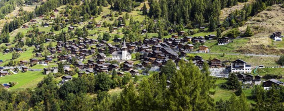 The village of Ayer, panoramic view, Val d'Anniviers, Valais Alps, Canton of Valais, Switzerland