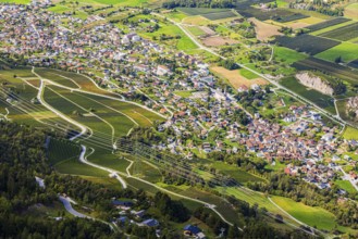 The towns of Chalais and Rechy in the Rhone Valley, view from Vercorin, Val d'Anniviers, Valais