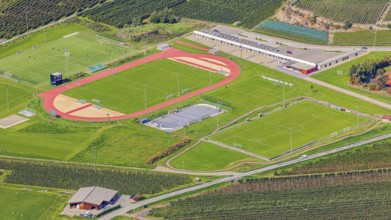Chalais sports park, view from Vercorin, Val d'Anniviers, Valais Alps, Canton of Valais,