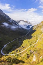 The mountain road from Grimentz to the Lac de Moiry reservoir, Val d'Anniviers, Valais Alps, Canton