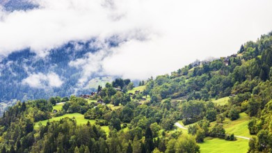 Fog rises in Val d'Anniviers, Valais Alps, Canton of Valais, Switzerland