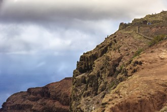 Dramatic cliffs above the sea under a cloudy sky, Haria Lanzarote, Canary Island