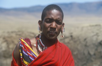 Portrait of a Maasai man, Ngorongoro Crater, Tanzania, Africa, June 2000, vintage, retro, old,