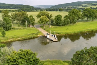 The Weser ferry in Polle seen from above, Samtgemeinde Bodenwerder-Polle, Lower Saxony, Germany