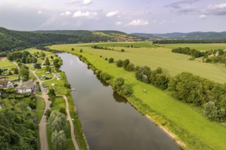 Campground and the Weser near Polle seen from the air, Polle, Samtgemeinde Bodenwerder-Polle, Lower