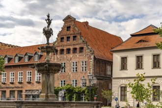The Luna Fountain at the market of the Hanseatic City of Lüneburg, Lower Saxony, Germany