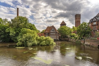Hotel Ratsmühle und Wasserturm an der Ilmenau in Lüneburg, Lower Saxony, Germany