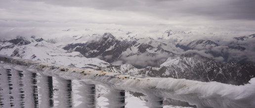 Another onset of winter in May, panorama from the summit station of the Nebelhorn, 2224m, to