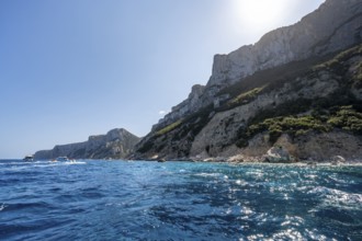 Picturesque rocky coast, cliffs and blue sea, Golfo di Orosei, Baunei, Sardinia, Italy