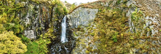 Autumn colours of Ffrwd Fawr Waterfall, Dylife, Llanbrynmair, Powys, Wales, UK