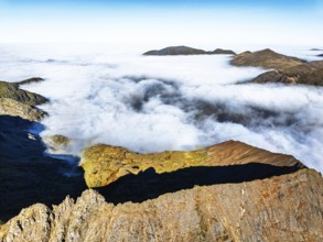 Snowdon Massif from a drone, Snowdon Range, Snowdonia, North Wales, UK