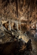 Stalactites and stalagmites, rock formations in a stalactite cave, Grotta del Fico, Gulf of Orosei,