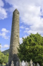 Round Tower and Cemetery, Glendalough, Wicklow Mountains National Park, Brockagh, County Wicklow,