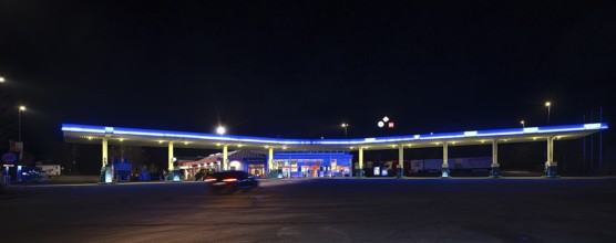 Gas station at night, Schnaittach, Middle Franconia, Bavaria, Germany