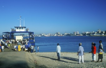 People waiting for the Kivuko ferry to Dar es-Salaam, Tanzania, Africa, June 2000, vintage, retro,