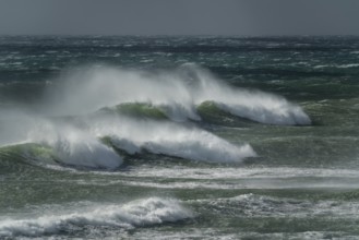 Ocean waves, strong surf, west coast of the Taranaki region, North Island, New Zealand