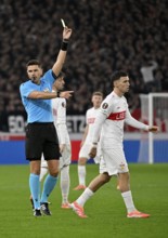 Referee Referee Marian Barbu (ROU) Gesture Gesture shows Bilal El Khannouss VfB Stuttgart (11)