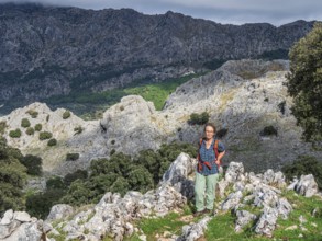 Hiking woman, mountain range Sierra de Grazalema, Parque natural de la Sierra de Grazalema,