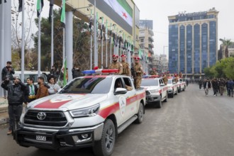 Aleppo, Syria – December 08, 2025: The Syrian Army and Public Security forces hold a military