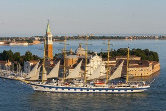View of the Star Clippers cruise ship from Campanile, in front of Isola della Giudecca, Venice,